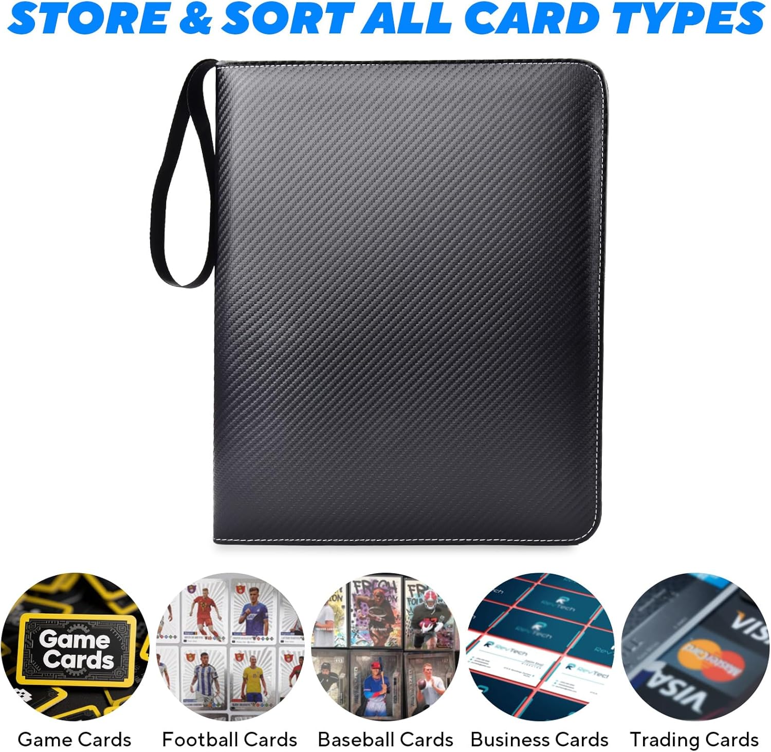 Portable 9-Pocket Trading Card Binder, Holds 1080 Cards with 60 Removable Double-Sided Sleeves, Baseball Card Binder Card Storage Organizer Album for Boys, Girls, Sports & Game Cards